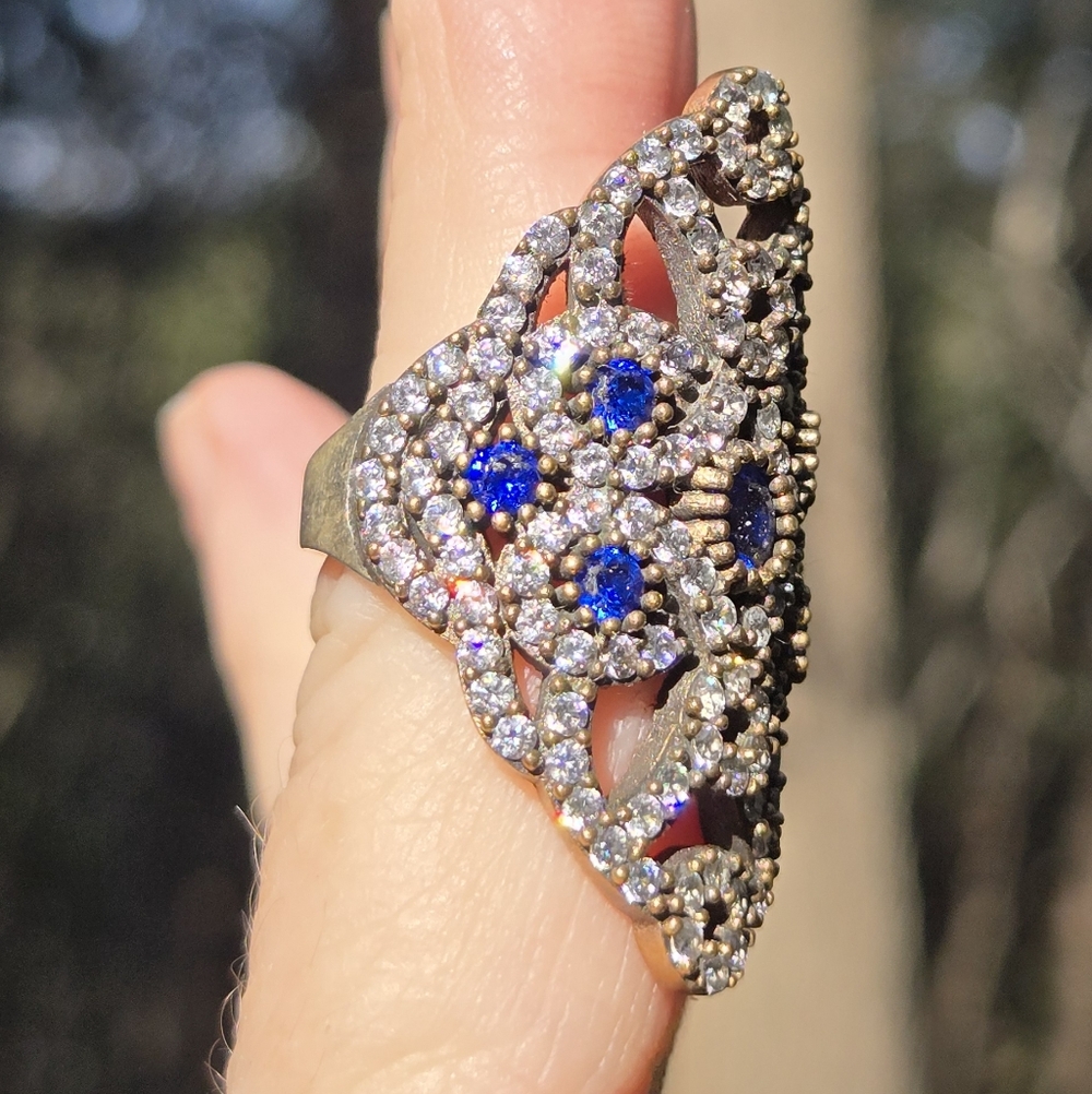 Sapphire & Topaz Sterling Bronze&Gold Cocktail Ring Sz7 - Picture 5 of 10
